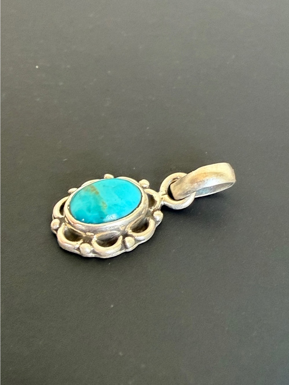 925 Brushed Sterling Santa Maria Turquoise Pendant - Picture 3 of 6